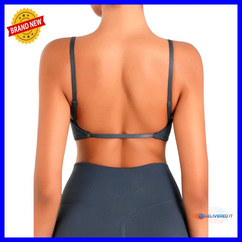 Open Back Sports Bra Adjustable Straps Removable Pads Seamless Yoga